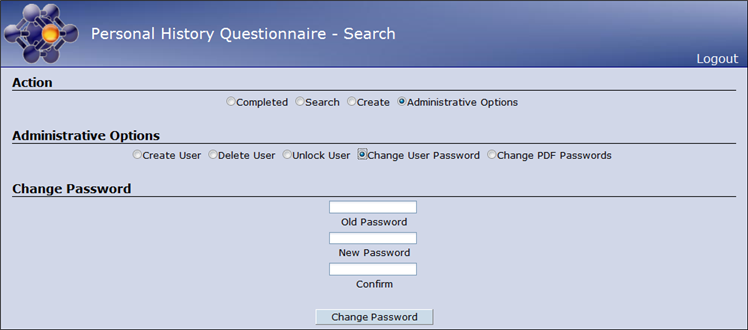 admin options change password