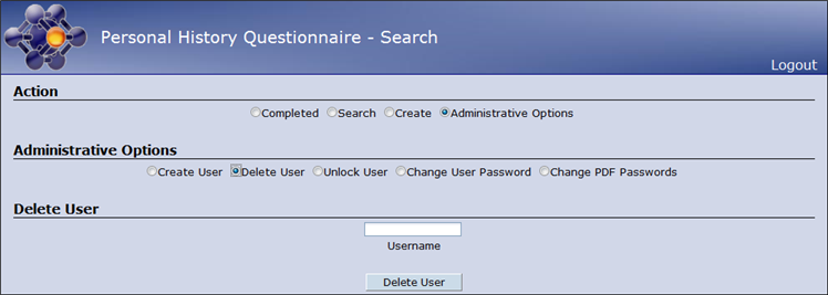 admin options delete user
