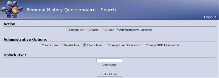 admin options unlock user